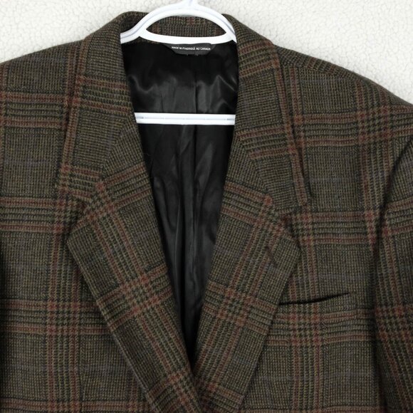 Vintage Blazer Mens 46R Brown Red Glen Check Alpaca Wool Two Button Business - Picture 2 of 15
